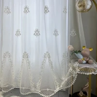 luxury large geometric hollow out lace pearls window yarn white water soluble embroidery tulle curtain for living room bedroom 4