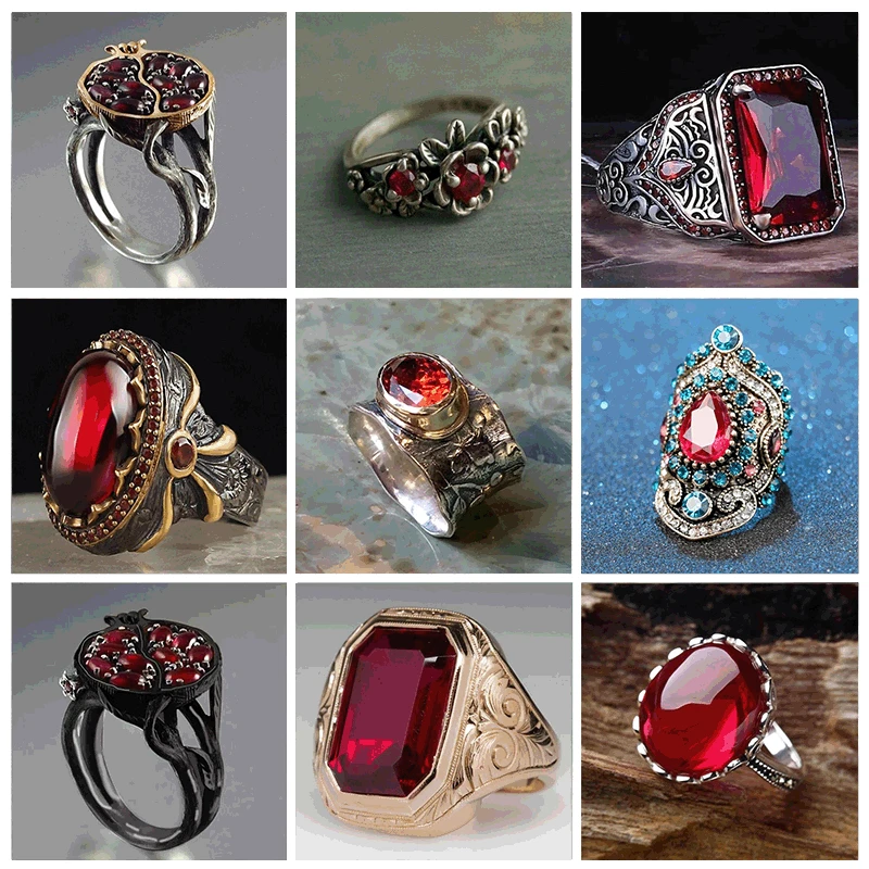 

2023 New Vintage Bohemian Red Gem Ring Women's Luxury Creative Luxury Party Engagement Jewelry Accessories