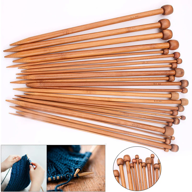 

2pcs Bamboo Knitting Needle Single Tip Point Round Crochet Needle Straight Stick For Sweater Scarves DIY Handmade Knitting Tools