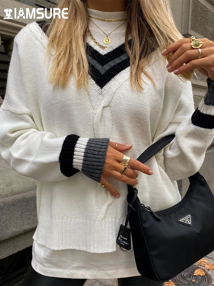 

Свитер Женский вязаный с V-образным вырезом и длинным рукавом