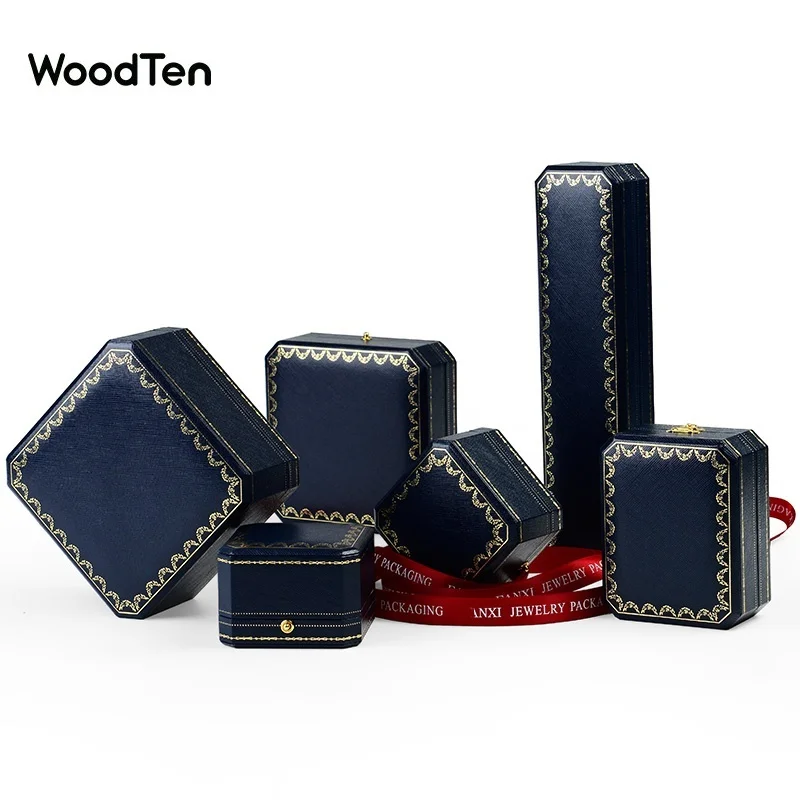 

WoodTen Luxury Blue Octagonal Buckle Jewelry Box for Ring Necklace Bracelet Jewelry Storage Case for Gift and Wedding