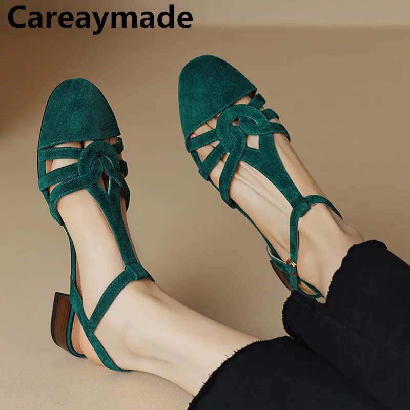 Фото Сандалии Careaymade ручной работы из натуральной кожи, летние, на низком каблуке, в ретро-стиле, с ремешками, простые повседневные римские сандалии №1