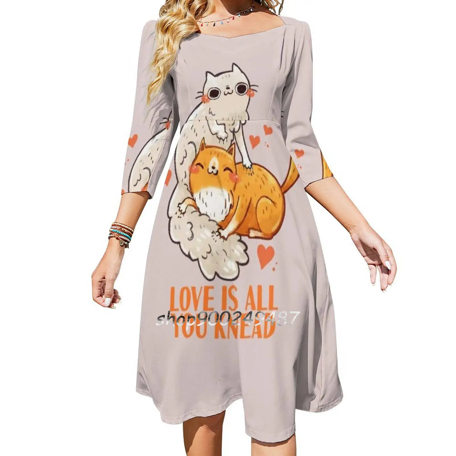 Cute Cats-Love Is All You Knead Женское повседневное мини-платье с высокой талией Платья