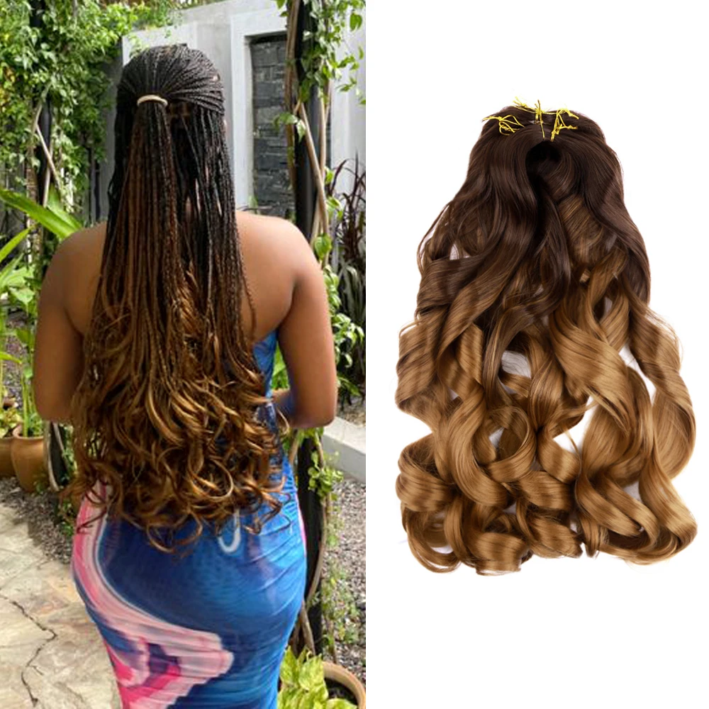 Amir 24inch French Curls Braiding Synthetic Loose Wave Crochet Hair Pre Stretched Braiding Hair Extensions for Woman Black Brown