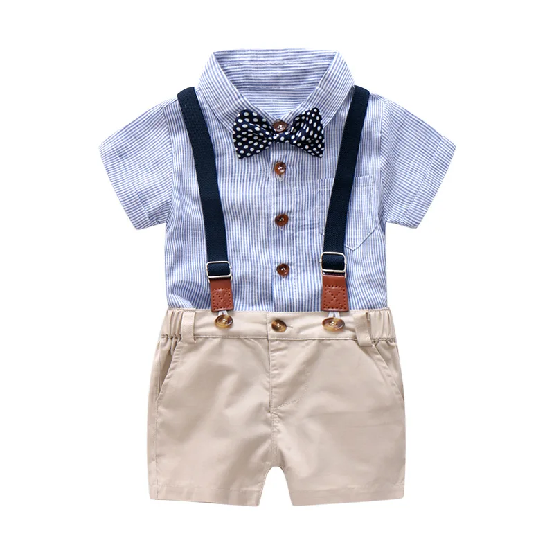

Baby Boy Gentleman Clothes Set Summer Suit For Toddler Kid Formal Party Bow Bodysuit Set 0-24 Month Infant Boy Striped Clothing