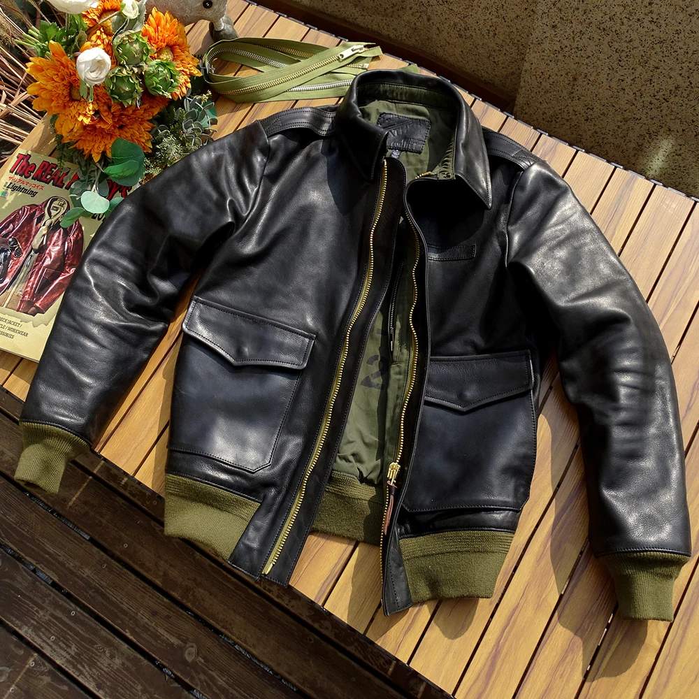 2024 Big Tall Mans Blazer Jacket Bomber Coat 5XL Real Cow Leather Men's Overcoat Natural Soft Cowhide Overcoat American Designer