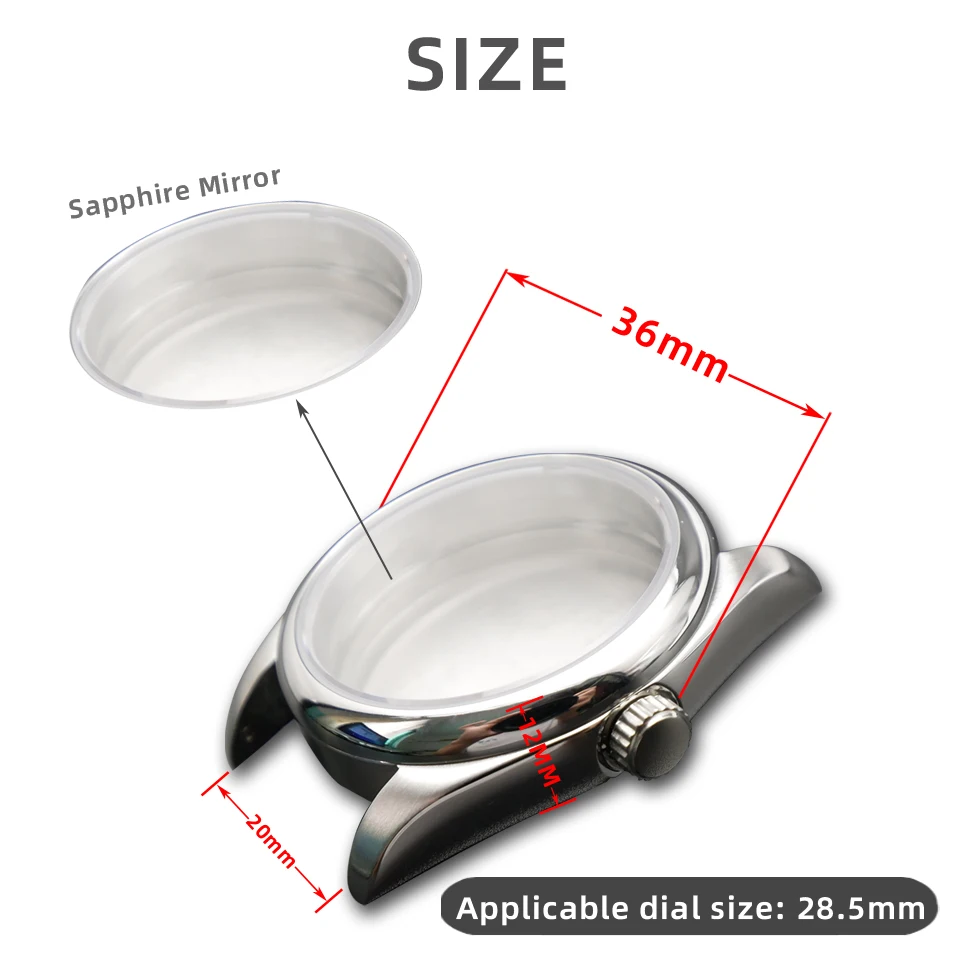 new36mm Stainless Steel Wristwatch Case Kit  NH35/NH36 Mechanical Watch Shell Men's watch case Mechanical Hand Wind movement