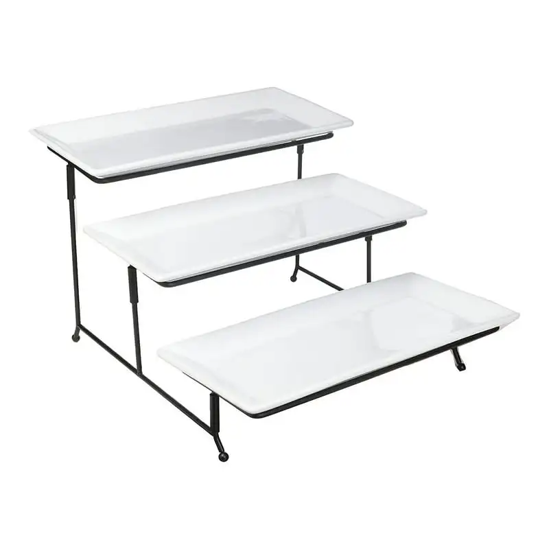 

3 Tier Serving Plate Set with Metal Stand in White