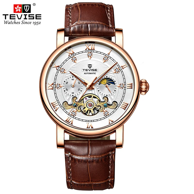 

TEVISE Swiss Brand Men's Watch Carved Men's Automatic Mechanical Watch Hollow out Leather Fashion Mechanical Watch