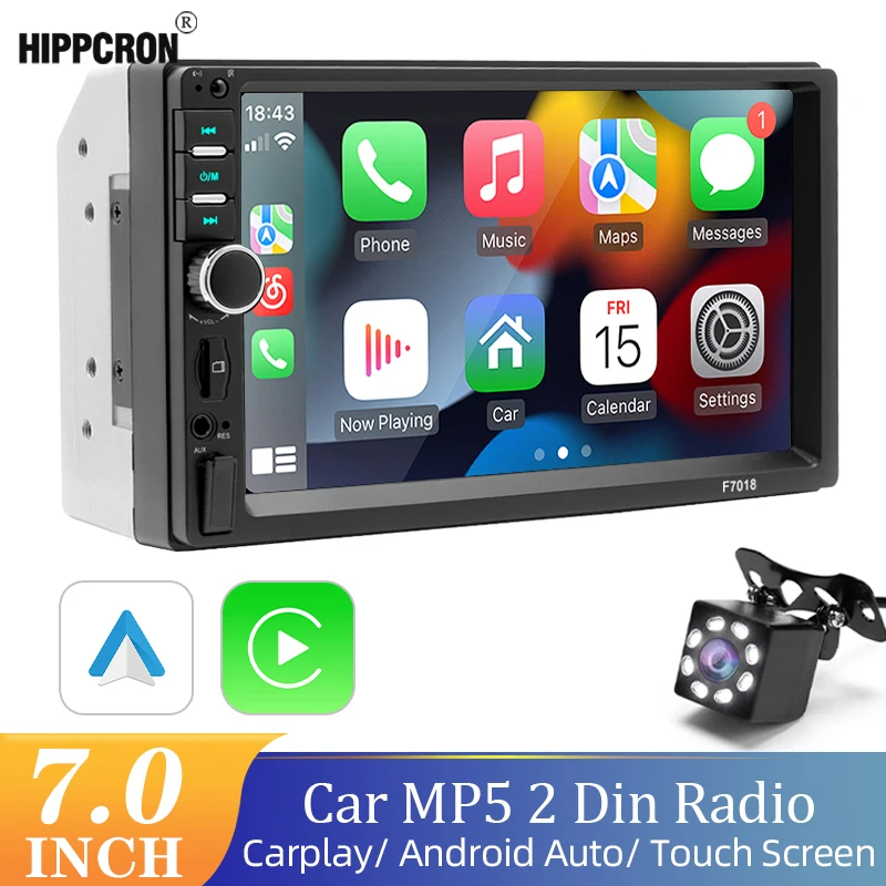 

Hippcron Car Play Radio 2 din Stereo Receiver Audio 7" HD Mp5 Multimedia FM USB TF Player With Carplay Wired And Android Auto