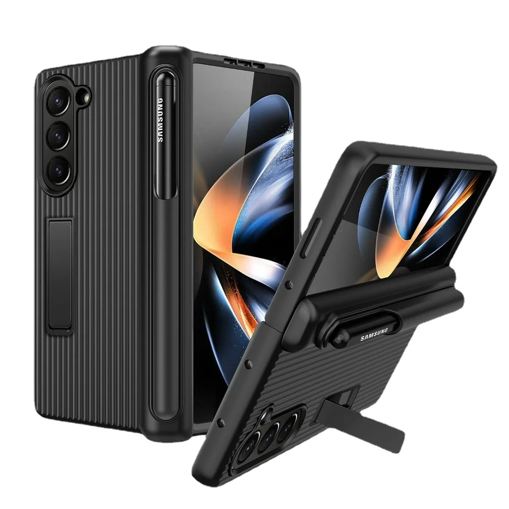 

For Samsung Galaxy Z Fold 5 Case Matte Bracket Folding Hinge Pen Holder With Tempered Film Shockproof Protection Hard Back Cover