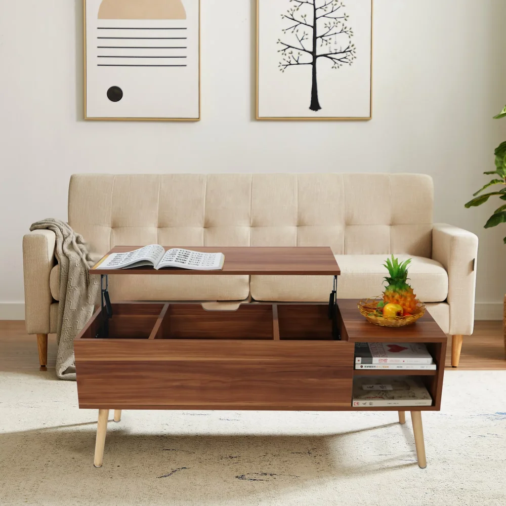 

Modern Rustic Farmhouse Wood 2-Tier Coffee Table with Shelf, Barnwood/White