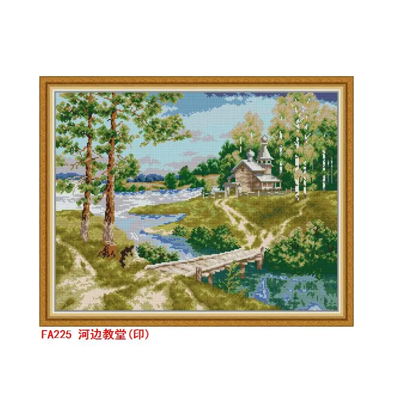 

Church by the river cross stitch kit bird winter snow 18ct 14ct 11ct count printed embroidery e needlework craft free ship