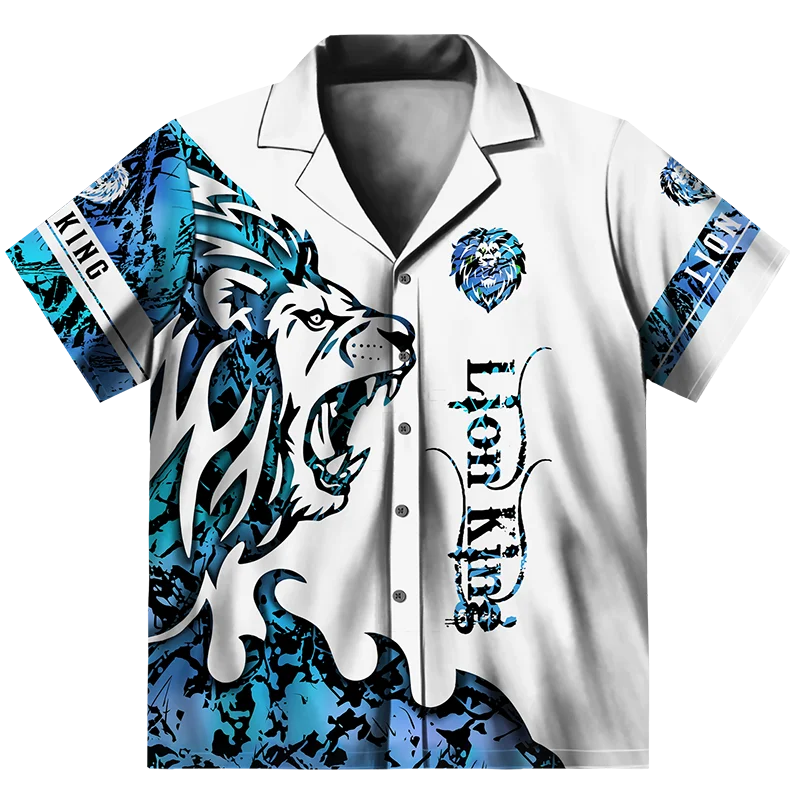 

Fashion Men Shirts 3D Animal Print T-shirt Spring Summer Long Sleeve Top Turn-down Collar Button Oversized Shirt Short Sleeve