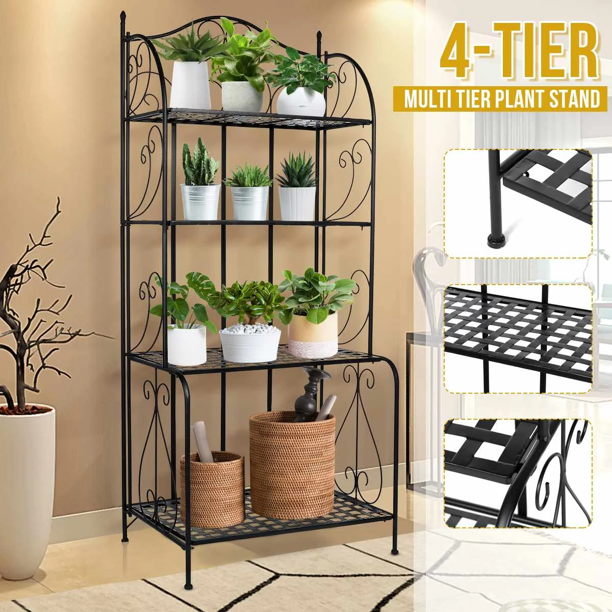 

Iron Shelves For Plant Multi-Storey Floor-To-Ceiling Balcony Pot Stand Rack Living Room Lobby Display Kitchen Organize Storage