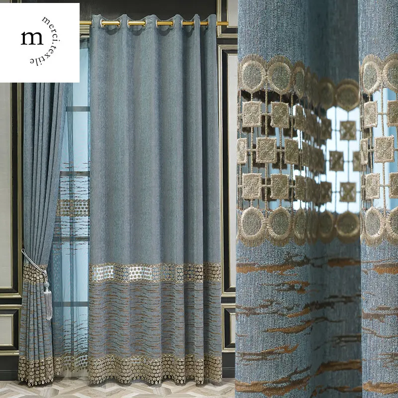 

Chenille Embroidered Water-soluble Hollow European Style Blackout Curtains for Living Room Bedroom Dining Custom Window Drape