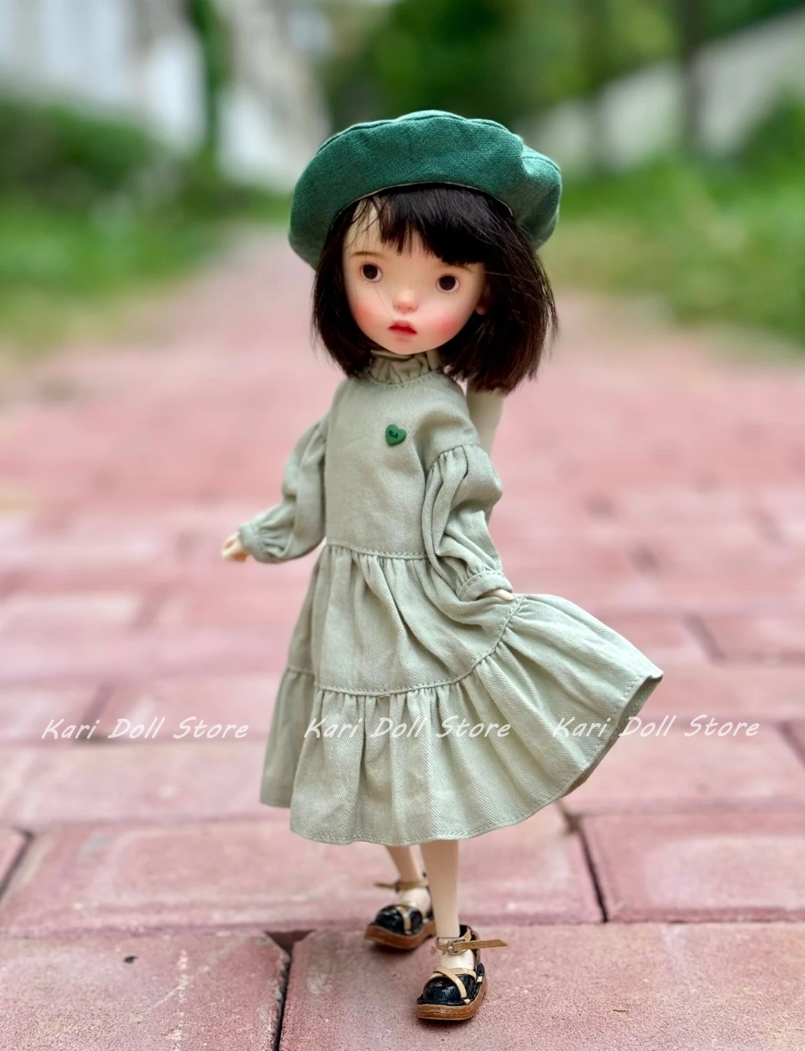 Kari Doll Одежда и юбки Ретро зеленое свободное платье для куклы Landazz Landoudou
