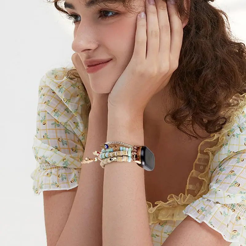 Браслет из бисера для умных часов Xiaomi Mi Band 9, сменный ремешок, женский браслет ручной работы, эластичный эластичный браслет Correa для Mi Band 8 (art.: 3920cf1576cf2) - 3920cf1576cf2