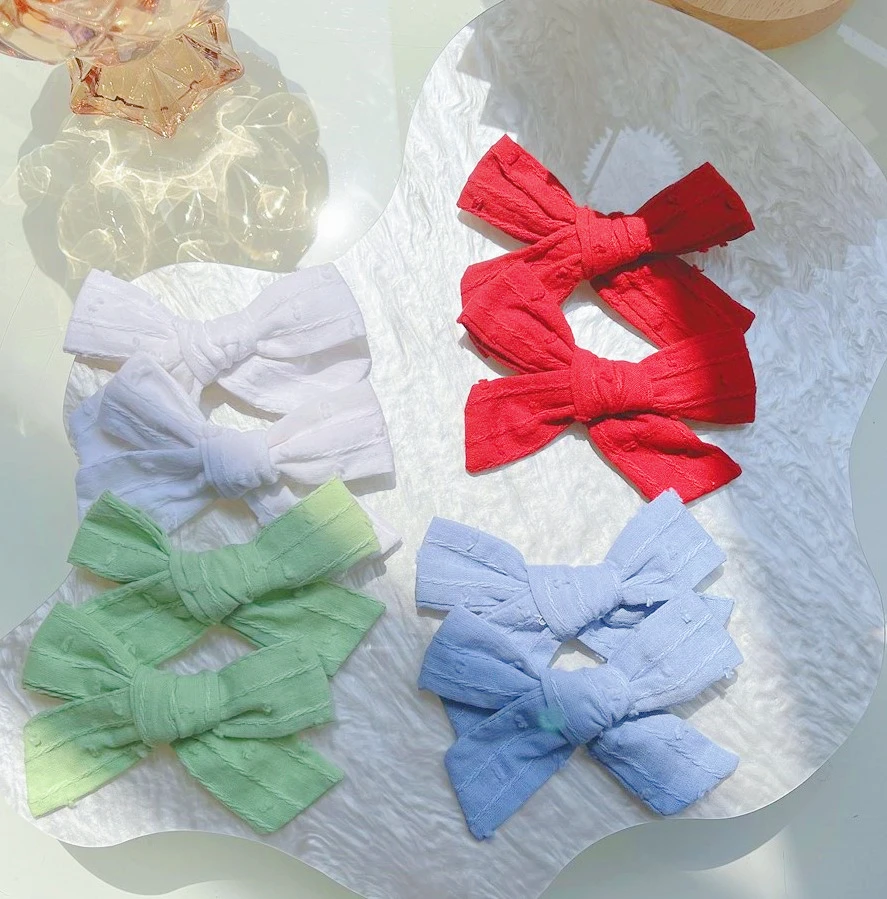 

2Pcs/Lot 3.54Inch Solid Color Bows Hair Clip For Kids Girls Cotton Bowknot Hairpins Barrettes Boutique Headwear Hair Accessories