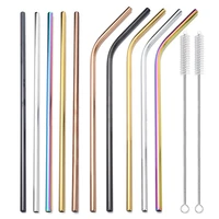colorful stainless steel straws straightelbow pipe reusable drinking straw straws with cleaner brush set party bar accessories