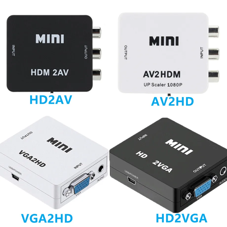 

HDMI-compatible TO AV Converter AV/CVSB L/R Video Box HD 1080P AV2HD Support NTSC PAL Output HDMI-compatible To VGA Converter