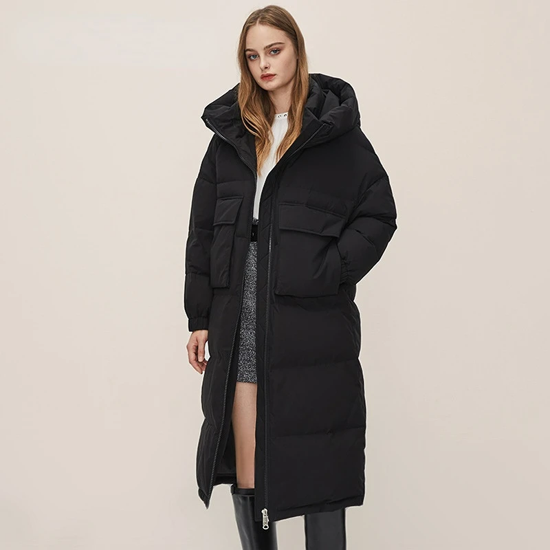 Winter 2022 new long down jacket thickened hooded to keep warm and extremely cold solid color versatile for men and women