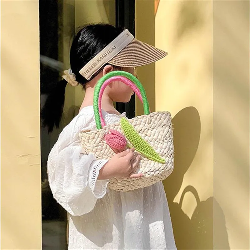 

Casual Rattan Baskets Bag Wicker Woven Women Handbags Handmade Summer Beach Straw Bags Small Tote Bali Travel Purse Shoulder Sac