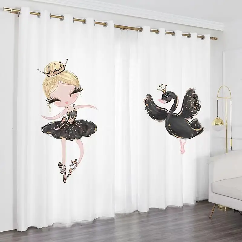 

3D Print Modern Unicorn Princess Swan Pink Dancing Girls Children Shading 2 Panel Curtain for Kid Teenagers Bedroom Living Room