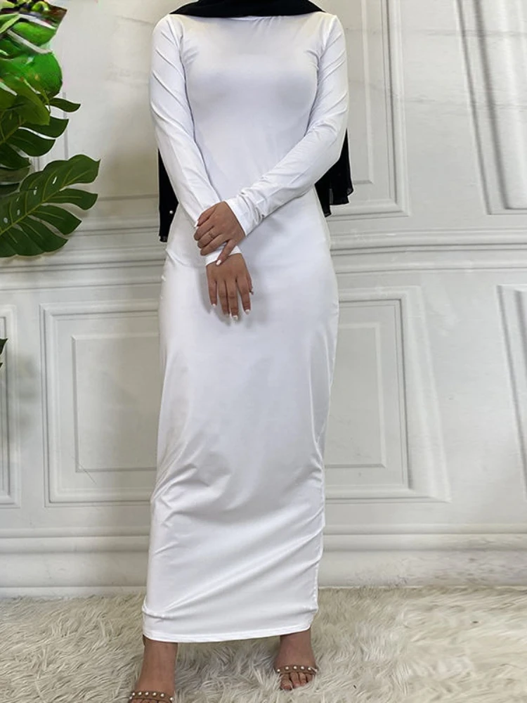 White Muslim Dress Under Abaya Modal Cotton Long Sleeve Inner Dresses Islamic Clothing Turkey Abayas for Women Dubai Arabic