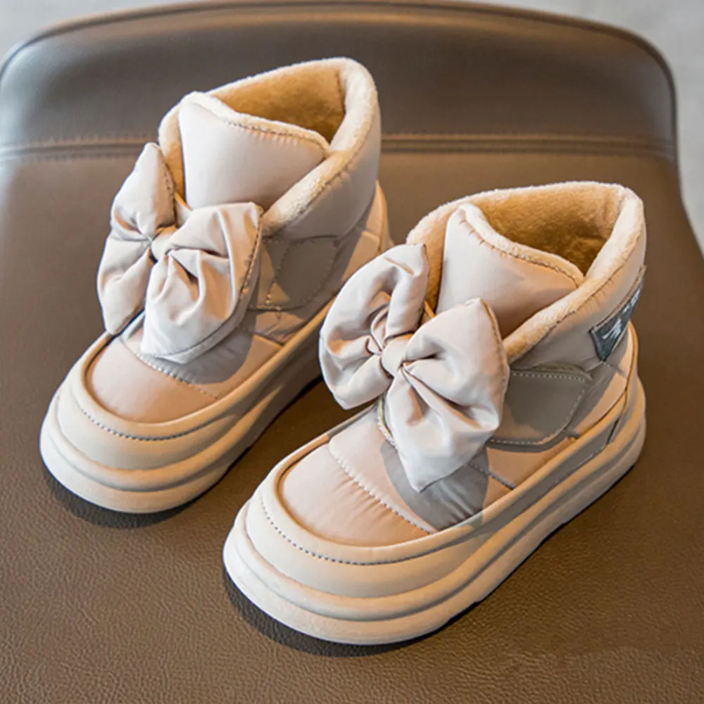 

Детские ботинки 2022, зимняя кожаная Водонепроницаемая детская обувь, теплые плюшевые ботинки принцессы с бантом-бабочкой для девочек, высок...