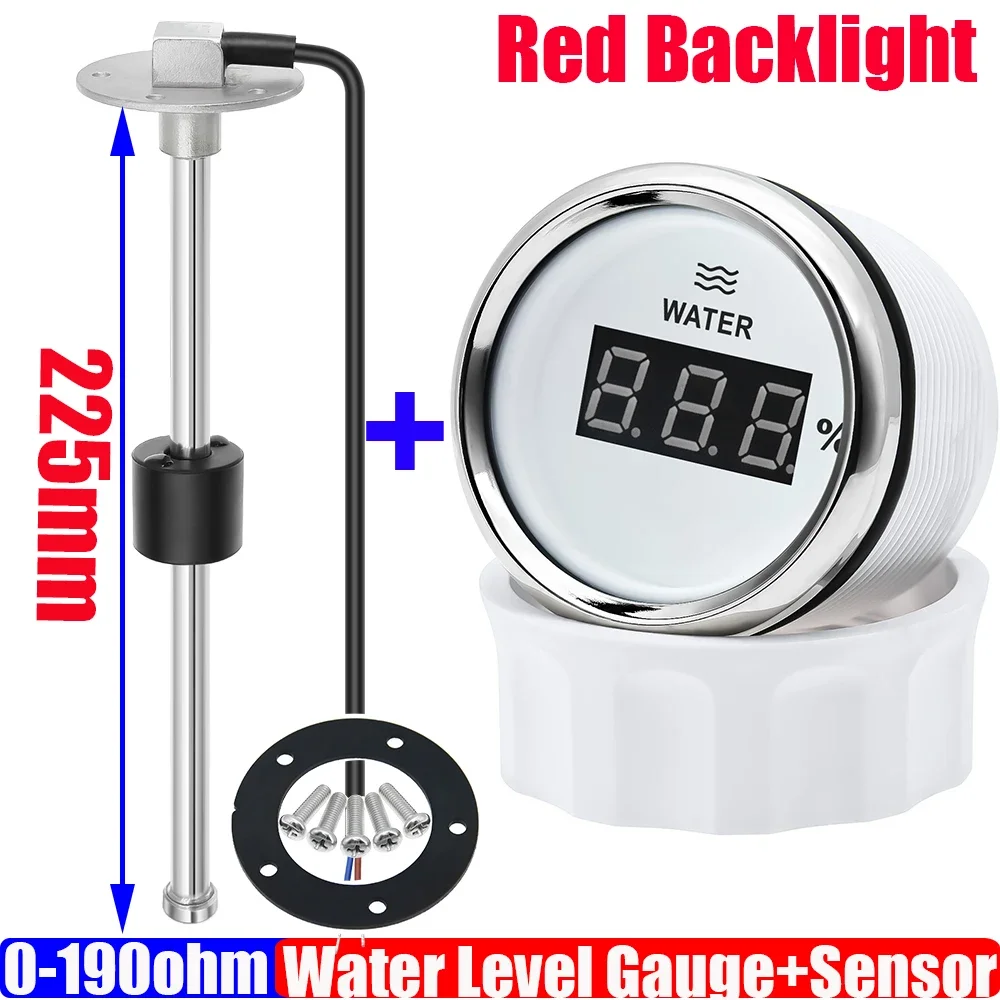 

Цифровой датчик уровня воды 52 мм + датчик уровня воды 100-600 мм красный свет резервуар для воды индикатор 0-190 Ом для автомобиля яхта на заказ