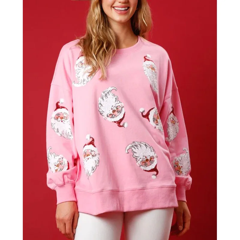 

Рождественская Толстовка для девочек, милая модная Свободная Женская толстовка с капюшоном, футболка с принтом Санта-Клауса и блестками, Весенняя/Осенняя футболка с длинным рукавом, Новинка