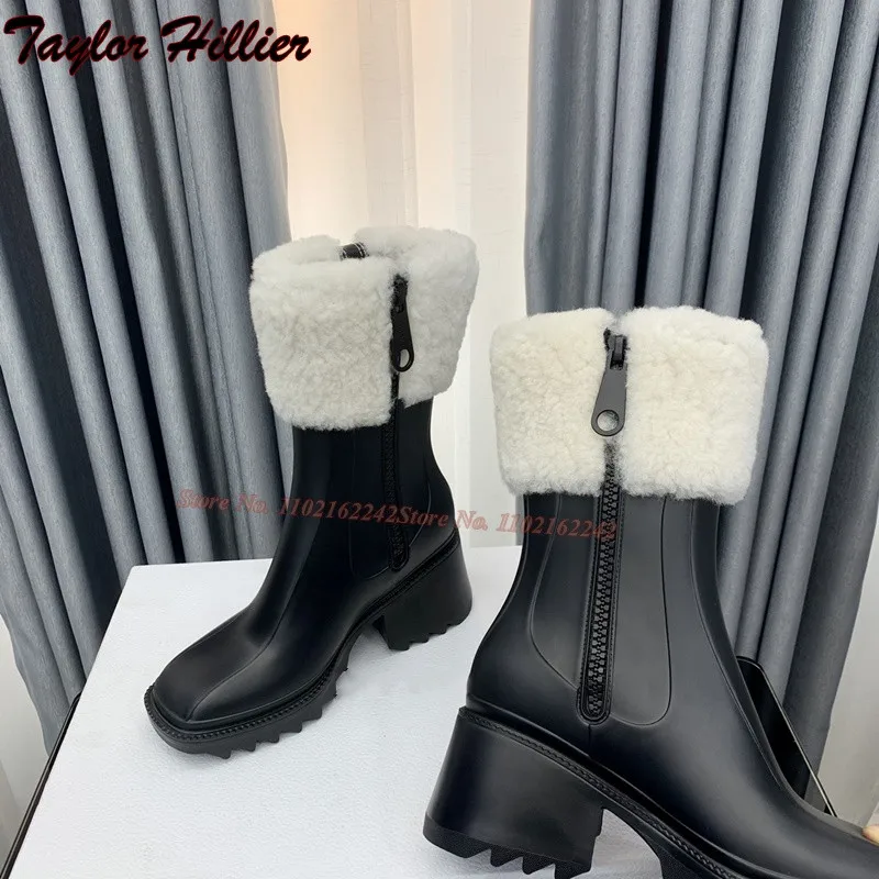 Коричневые непромокаемые сапоги из натуральной кожи с квадратной головкой