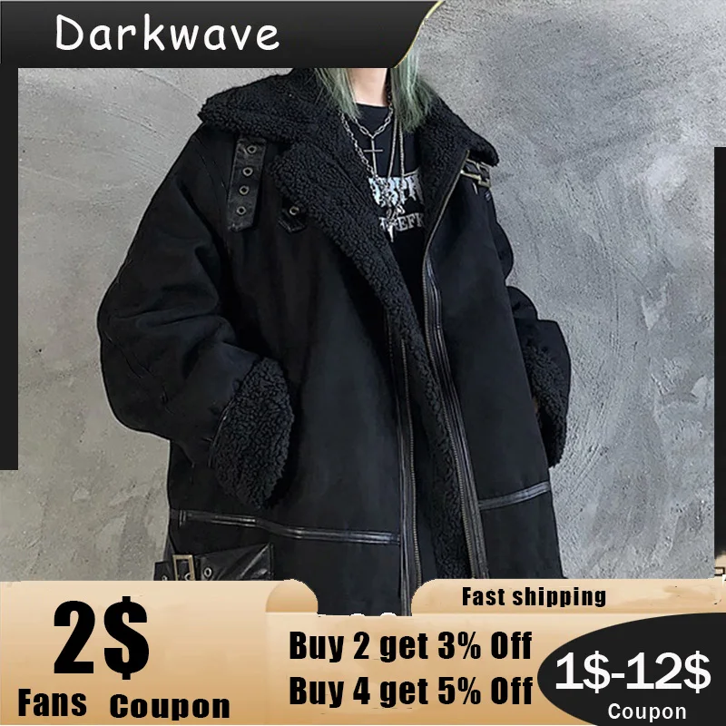 

Куртка женская зимняя черная, с карманами, в стиле бойфренд, готический панк, 2021