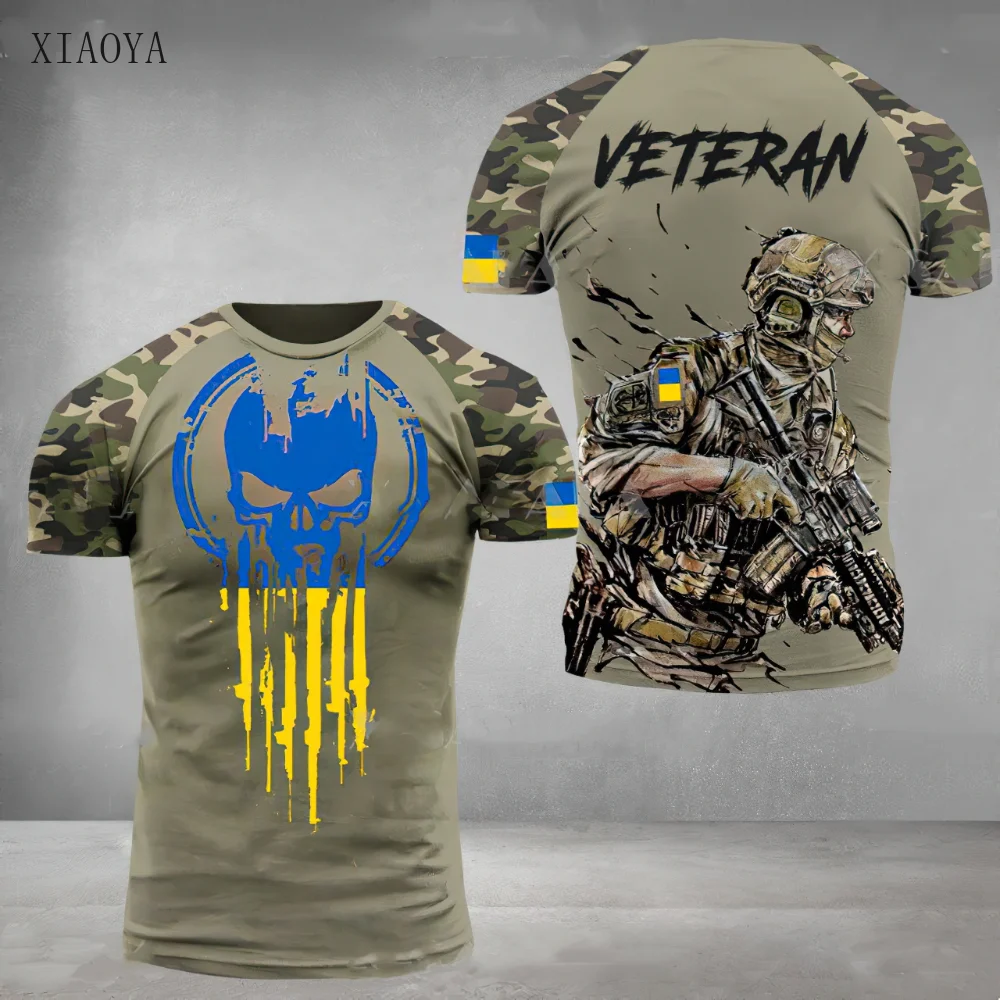 

2023 Ukrainian Men's T-shirt Flag 3D Printing Camouflage Short-sleeved Pullover Shirt Military Style Fashion Round Neck Men Wear