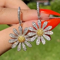 fashion flower hook dangle earrings for women silver color white cubic zircon jewelry sunflower wreath pendant earrings