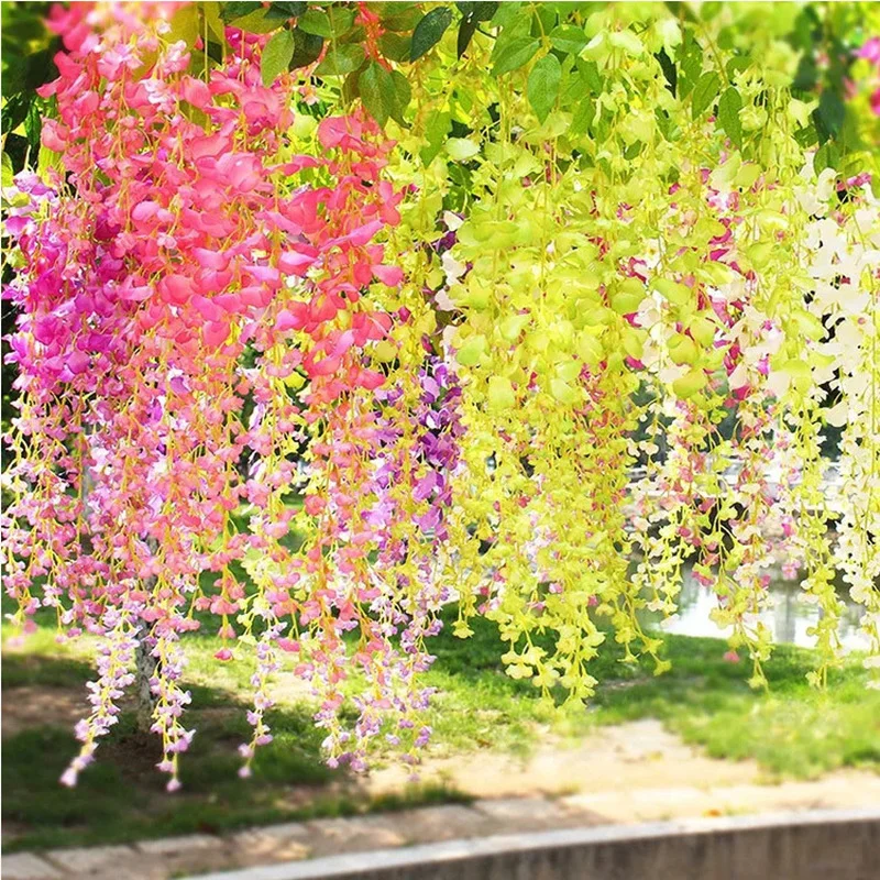 

12-pack110cm Artificial Wisteria Flowers Silk Vines Garland Hanging Flower Bouquet for Wedding Party Garden Home Wall Decoration