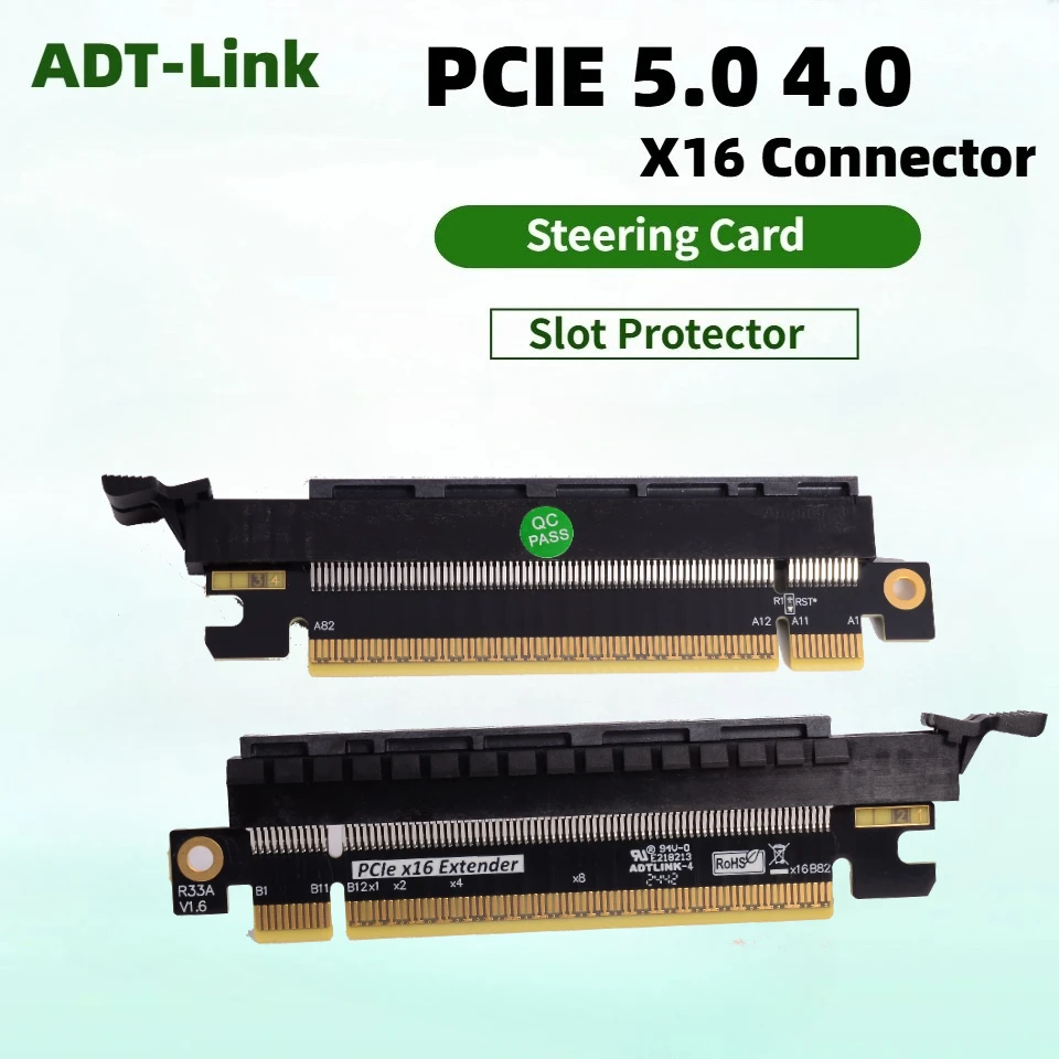 Фото Адаптер PCI-E 5.0 4.0 X16, переходник PCI Express 5.0 16X (штекер) на 16X (гнездо), защитная карта-райзер с углом поворота 180 градусов для графических процессоров (GPU) №1