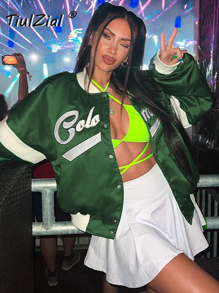 

Мотоциклетная куртка TiulZial, винтажная Женская одежда, новинка 2022, осенняя уличная одежда, Свободное пальто в стиле панк с надписью, длинное з...