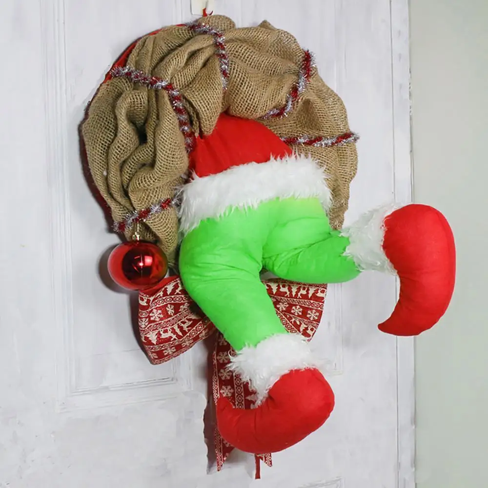 

Xmas Decor Wreath Christmas Thief Burlap Stealer Design Home Front Door Hoop