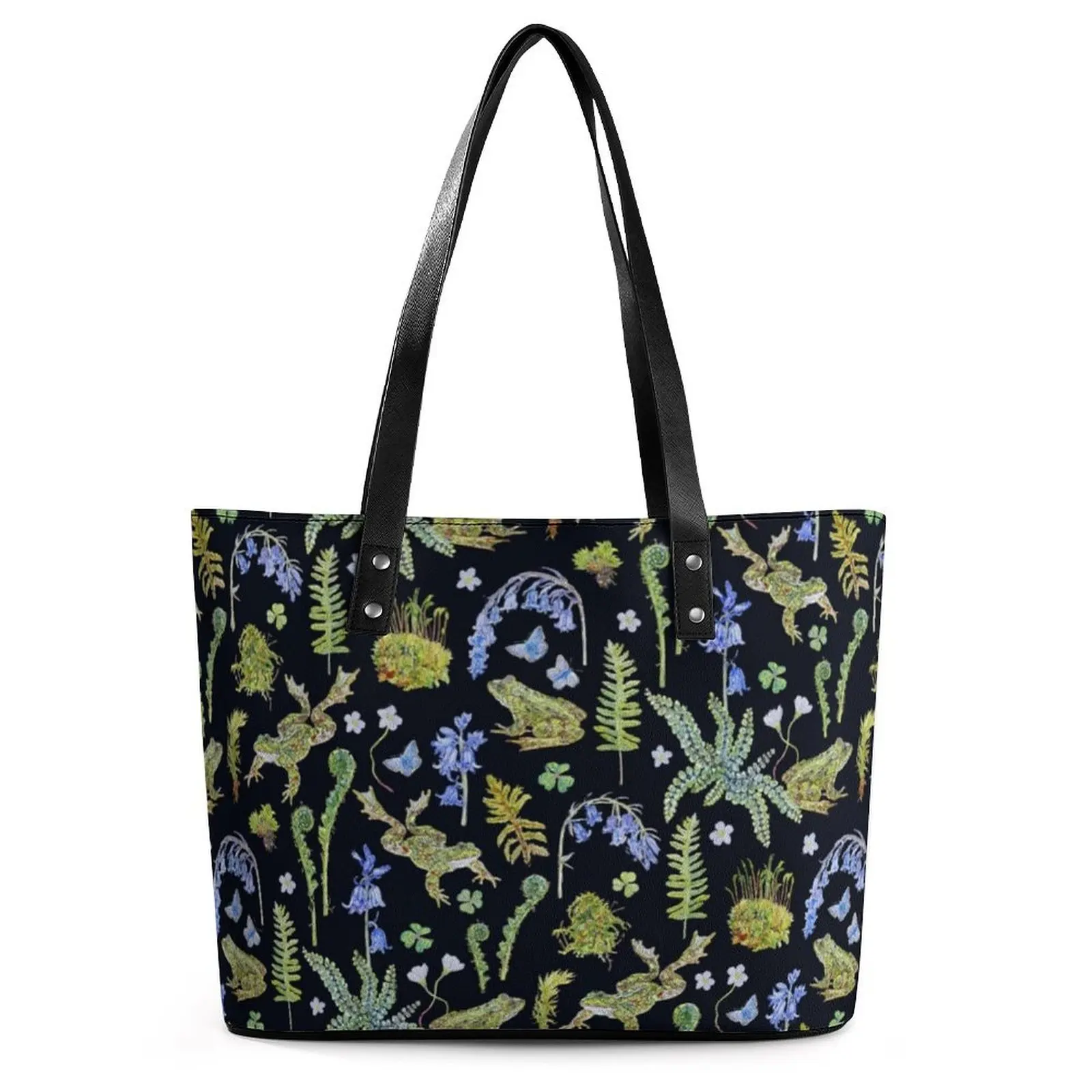 

Frolicking Frogs And Ferns Handbags Women Bluebell Clover Leaf Tote Bag Y2k Travel Shoulder Bag Pocket PU Leather Hand Bags