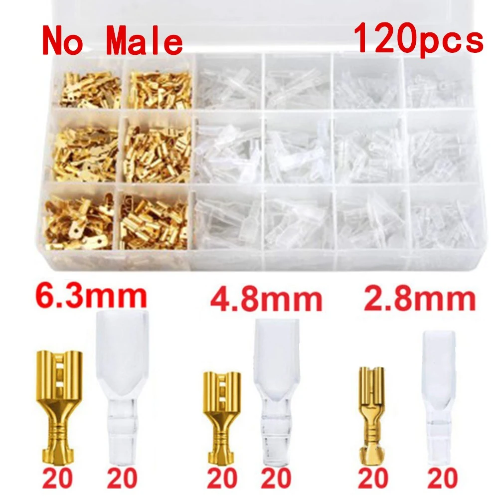 

120pcs Cable Spade Lugs Electrical Wire Electric Female Terminals Crimp Wire Electrical Connectors Sheath Sleeves 2.8/4.8/6.3mm