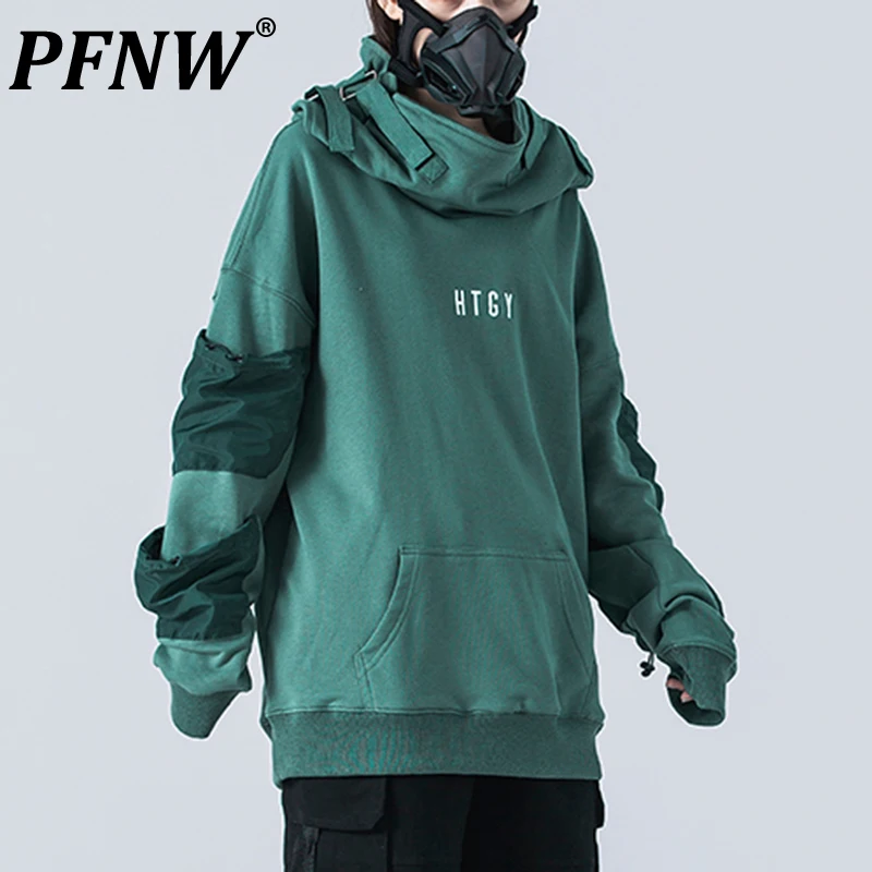 

PFNW Autumn Men's Darkwear Functional Hooded High Street Versatile Pullovers Avant-garde Techwear Tactical Letter Tops 12Z1806