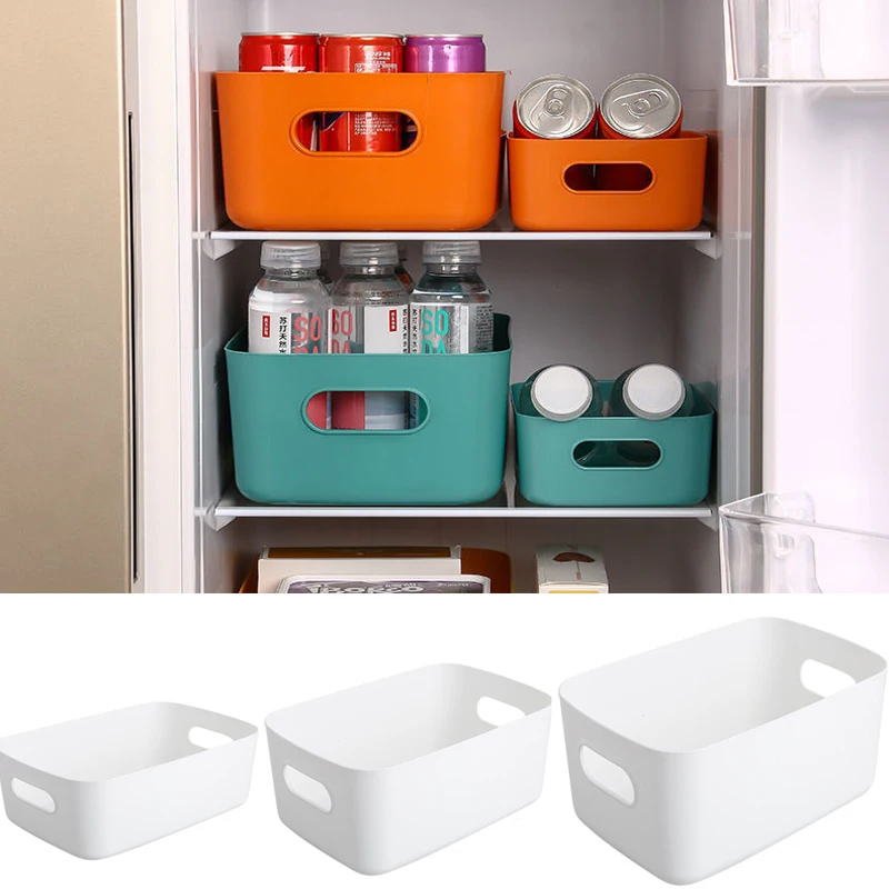

S/M/L Plastic Storage Box Kitchen Sundries Storage Baskets With Handle Portable Desk Storage Baskets Bin Home Organization