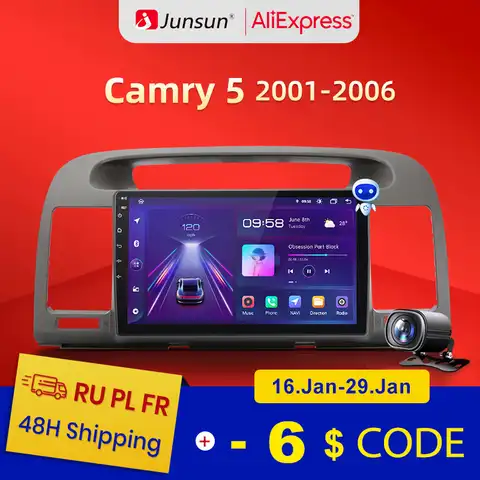 Junsun V1 Pro 4G Android 10,0 4G + 64G Автомобильный Радио мультимедийный плеер для Toyota Camry 5 VX 30 2001-2006 GPS навигация no 2din dvd