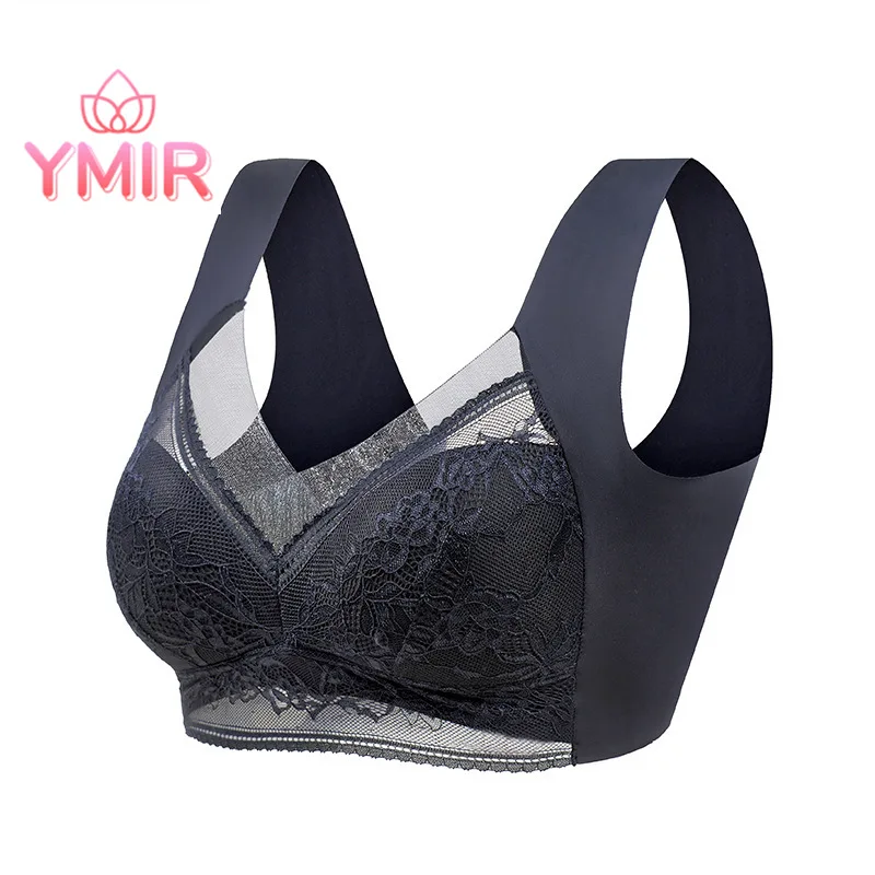 Women's Bra Large Size Seamless Thin Lace Wrap Chest Underwear One-Piece Fixed Cup No Steel Ring Gather Vest Bra Women