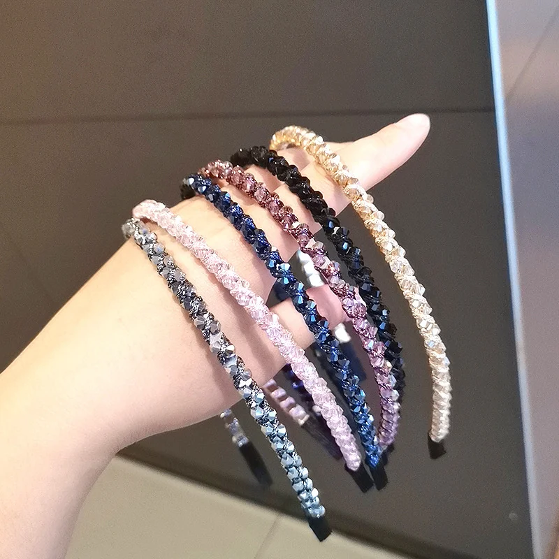 

Женская повязка на голову с узкими краями, модная цветная Блестящая лента для волос с кристаллами, модные аксессуары в Корейском стиле, 2022