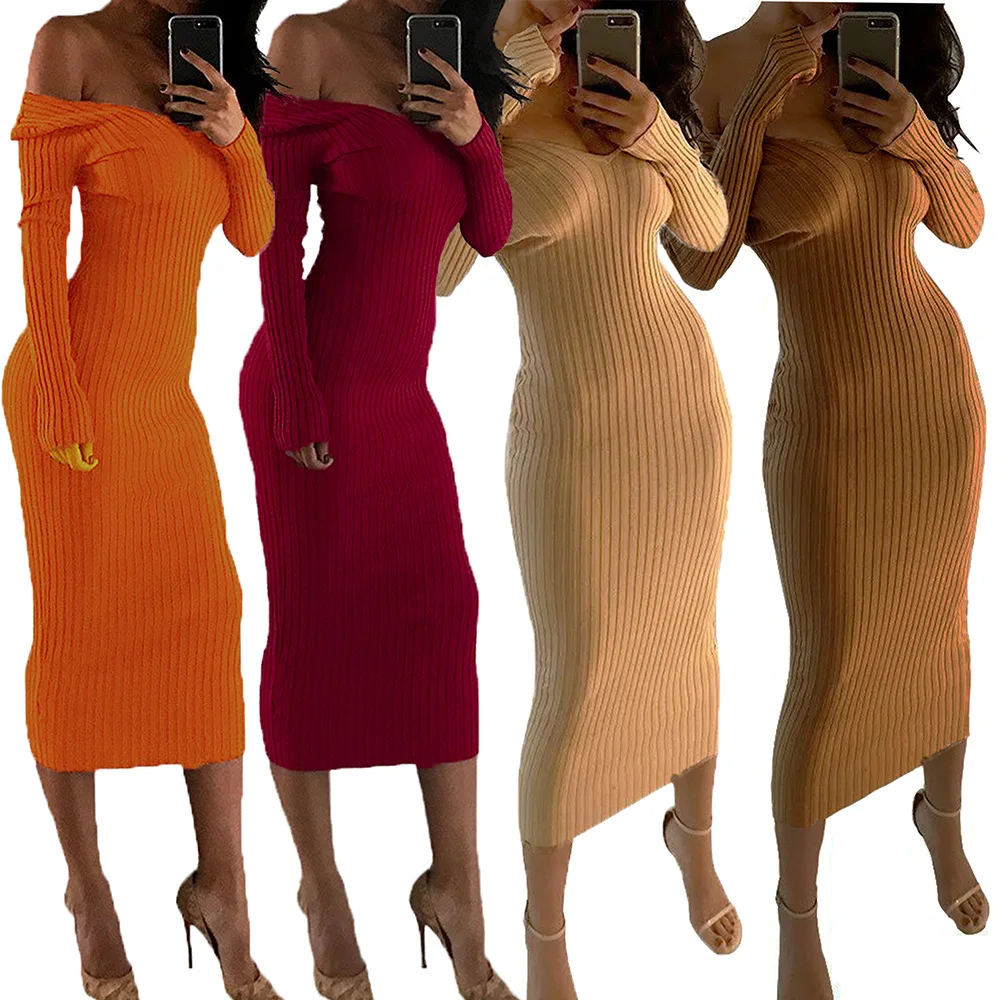 

Женское длинное платье с открытыми плечами, V-образным вырезом и длинным рукавом