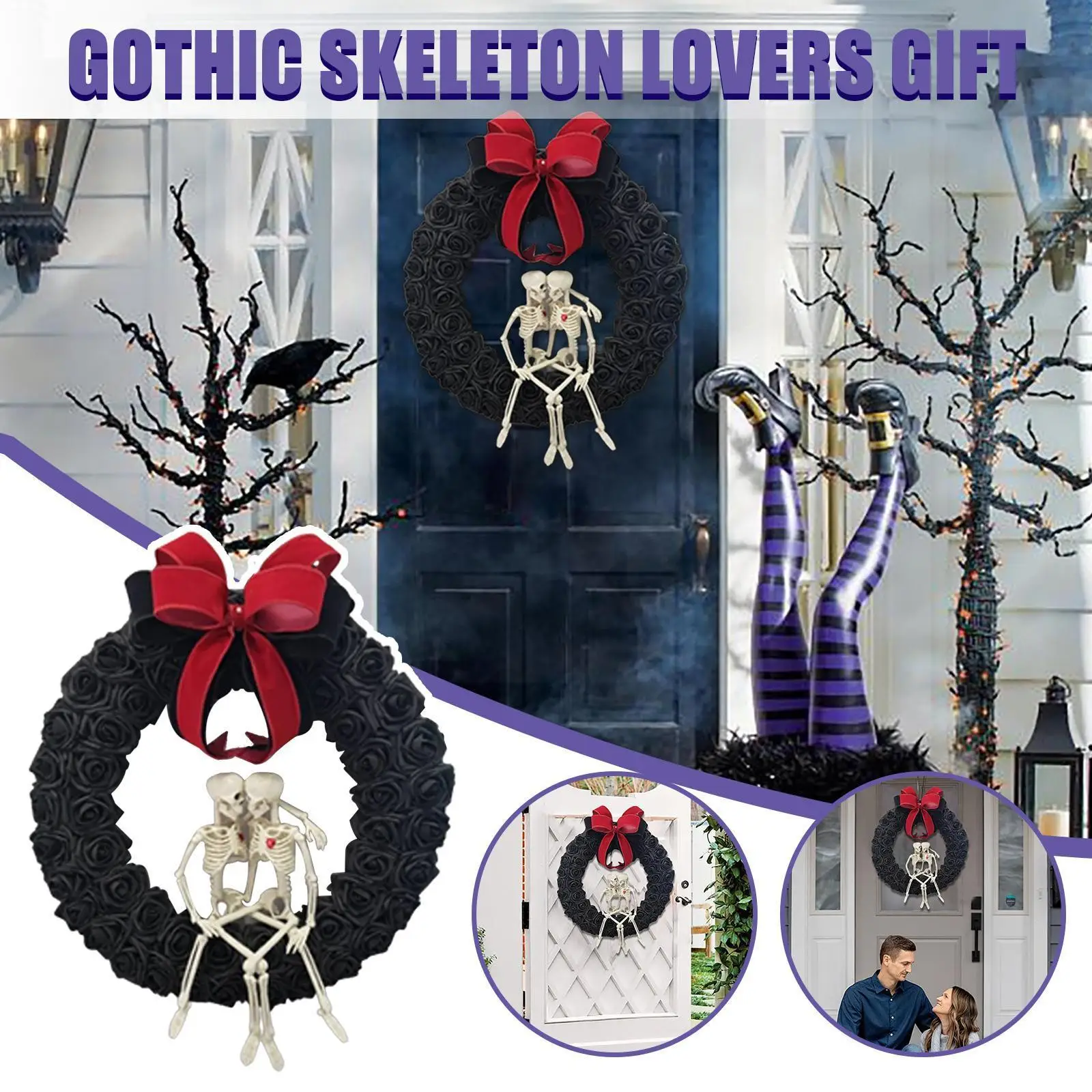 

Готический скелет, подарок для влюбленных, венок на Хэллоуин, искусственный Хэллоуин, подвесные украшения для вечерние спереди, реквизит, о...