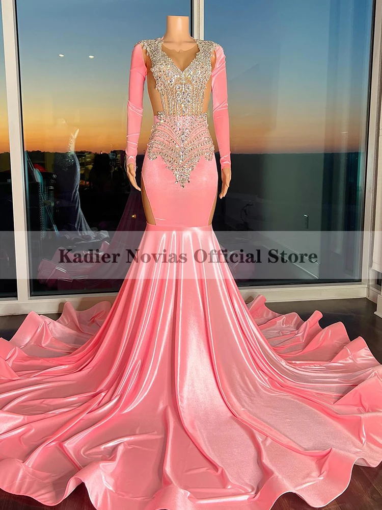 

Женское атласное вечернее платье с длинным рукавом, розовое платье-Русалка для выпускного вечера, 2022